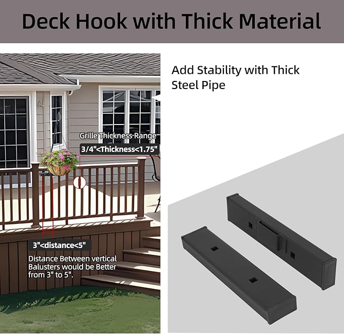 Deck Hook Railing Mount-Deck Railing Plant Hanger Outdoor，Metal Bird Feeder Hanger for Deck Railing,Fence Shepherds Hooks Pole Bracket for Hanging Hummingbird Feeder,Planter,Flower Baskets