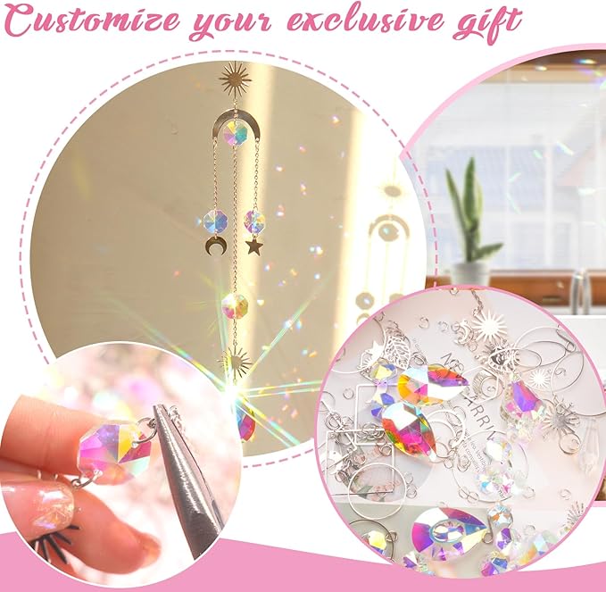 ilclviz DIY Suncatcher Making Kits Colorful Suncatcher Crystals Kit Supplies for Adults 200pcs DIY Suncatcher Prism Kit for Indoor Outdoor Window Hanging Garden Decor (Silver)