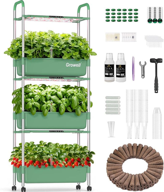 Hydroponics Growing System Kit, 81 Pods Vertical Indoor Herb Garden with Smart LED Grow Light, Auto Circulating Water Pump Each Tier, 42L Hydroponic Gardening Systems for Ideal Gifts (Green)