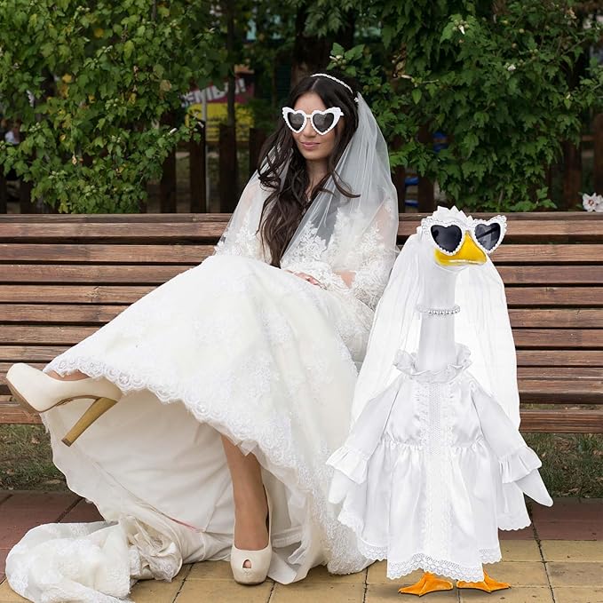 Bride Porch Goose Outfits Bride to Be Goose Outfits 23" Plastic or Cement Goose Decor Garden Yard Lawn Geese Costume for Wedding Bachelorette Party Bridal Shower Decor