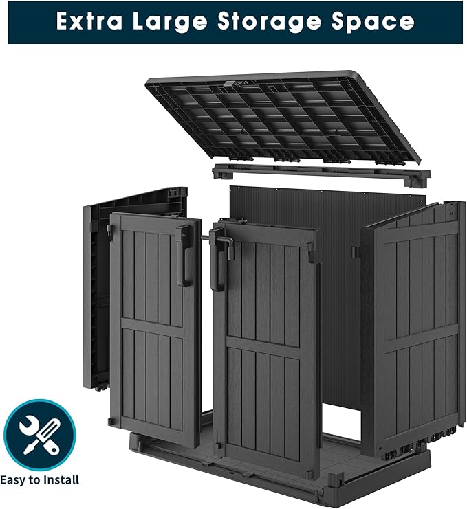 Outdoor Storage Shed 36 Cu. Ft. Resin Garden Horizontal Storage Extra Large Capacity Weather Resistant Storage Box, Lockable Resin Waterproof Shed, Black