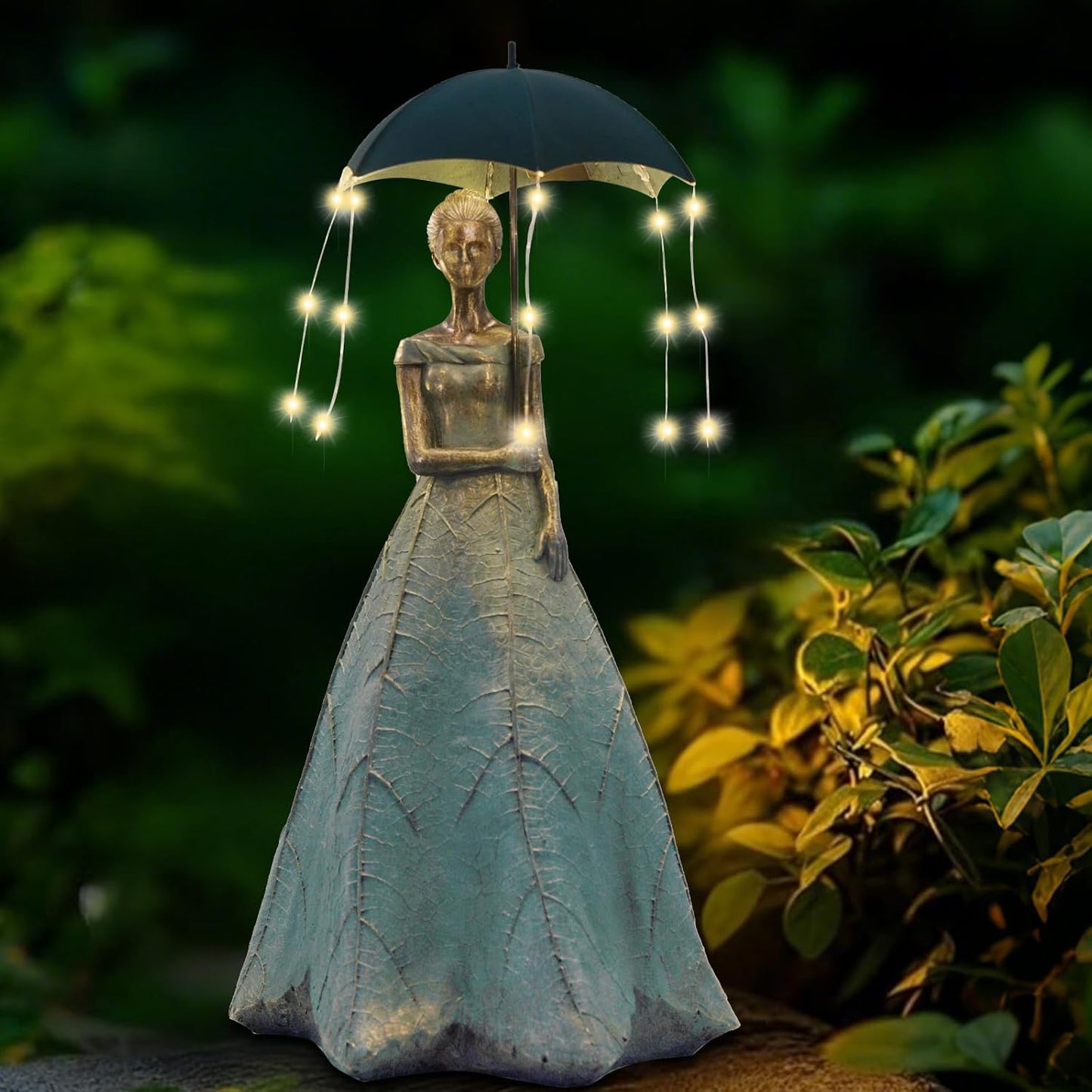 DiliComing Solar Fairy Outdoor-Statue Garden-Decor - 18" Resin Leaf Girl Sculpture with LED Lights for Garden/Patio/Yard | Waterproof Fairy Outdoor Figurines, Unique Home Decor Gifts for Women