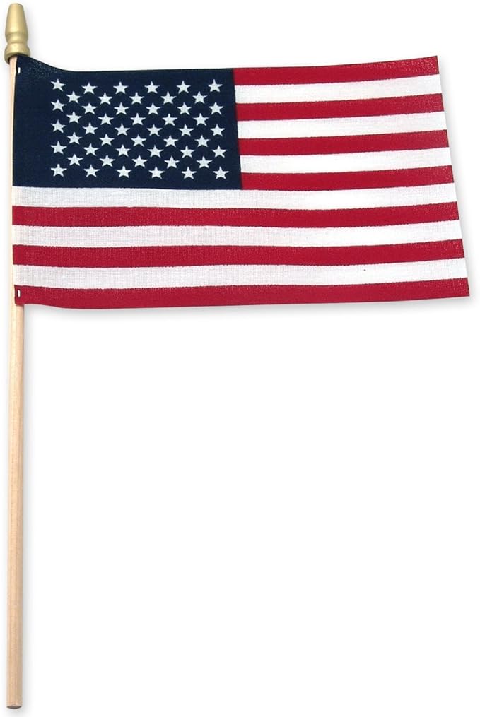 Super Tough 4"x6" Cotton US Stick Flag with Spear Tip - USA-Made Hand Held American Ensign for Parades, Holidays, and Events - Durable Cotton Fabric - Ideal for Patriotic Celebrations -100 Pack