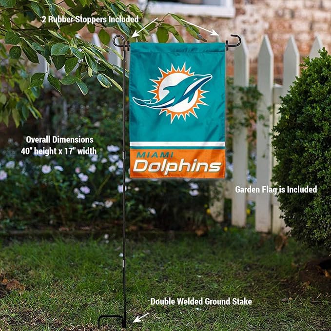 WinCraft Miami Dolphins Garden Flag with Stand Holder