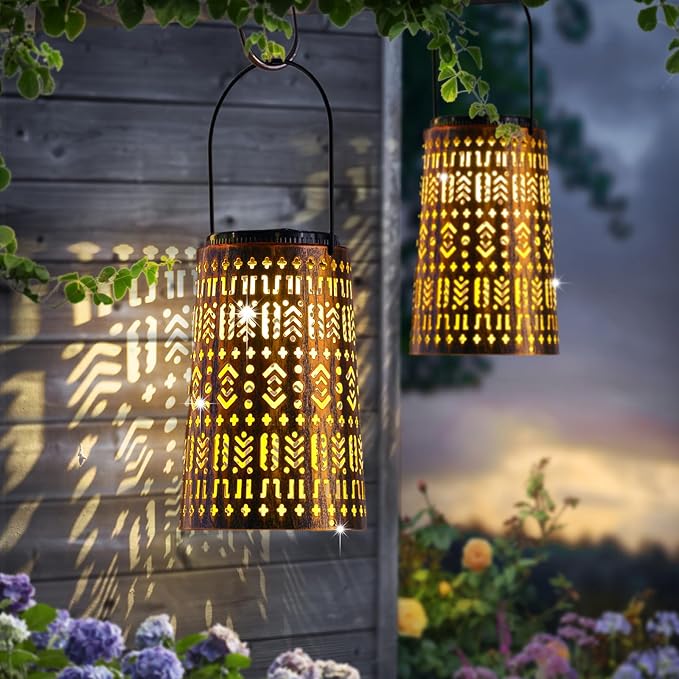 Solar Lanterns Outdoor Waterproof, Hanging Solar Lantern Garden Decor, Decorative Lights for Yard, Patio, Lawn, Porch, Unique Housewarming Gifts (Shabby Chic)