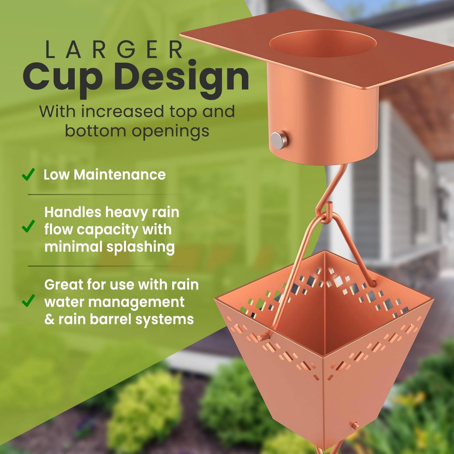 Rain Chain Kit w/Adapter & Extension | Copper Rain Chains for Gutters 10 ft | Rain Chain | Gutter Chain Downspout | Rain Chains for Outside | Rain Catcher | Rain Chimes