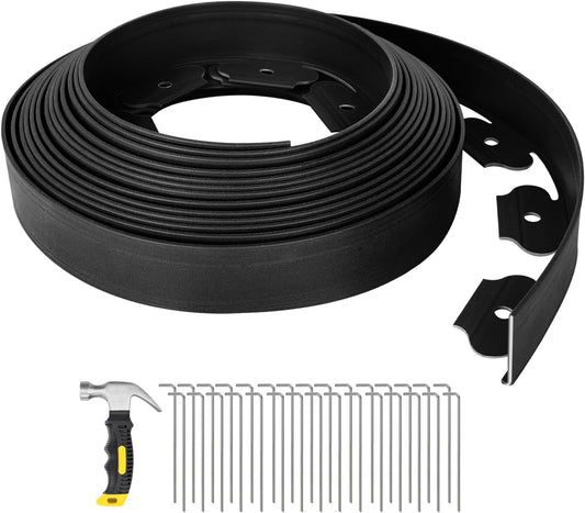 GROWNEER 33FT Landscape Edging Flexible 2 inch Tall Garden Border with 30pcs Galvanized Steel Anchoring Spikes and Hammer Lawn Edging Kit for Flower Bed, Pathway, Landscaping Project, Black
