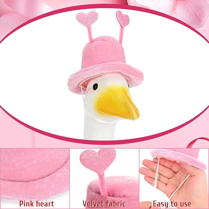 Valentine Goose Outfits Pink Heart Porch Goose Outfit Lawn Porch Goose Clothes Fits 23" Cement Plastic Goose Statue for Valentine's Day Outdoor Garden Yard Patio Art Decor (Pink)