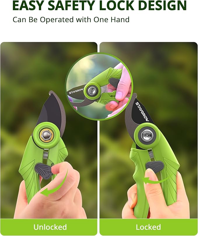 Garden Shears - 6.9" Pruning Shears for Gardening with SK5 Stainless Steel Sharp Blades, Tree Trimmer Garden Scissors with Comfort Handle and Safety Lock, Gardening Hand Tools - Green