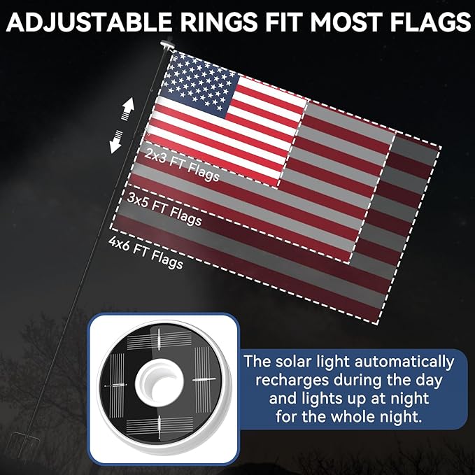 ZMTECH 10 FT Flag Pole in Ground with Solar Light, Heavy Duty Flag Pole Holder for Outside House with Solar Light and 5 Pronges Base, Flag Pole Kit for Outdoor Garden Decor(1 Pack,Without Flag)