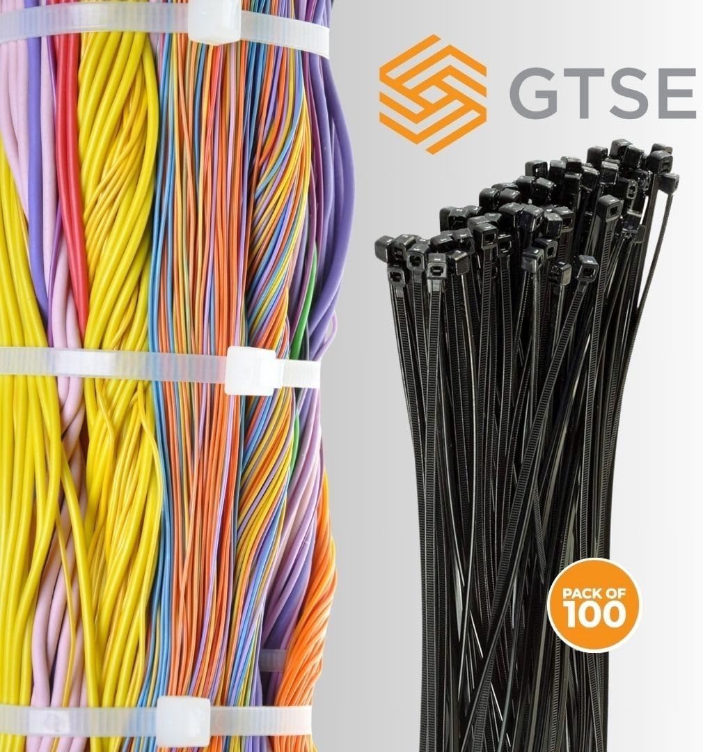 GTSE 6 Inch Black Zip Ties, 100 Pack, 40lb Strength, UV Resistant Strong Nylon Cable Ties, Self-Locking 6" Tie Wraps