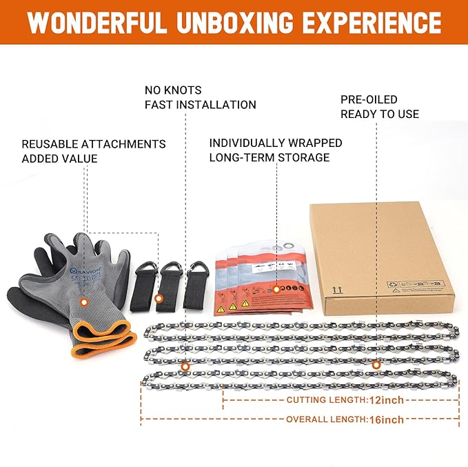 Savior R44 12 Inch Chainsaw Chain 3/8" LP Pitch, 043" Gauge, 44 Drive Links Replacement 61PMM3 44, 90PX044 12-Inch Saw Chain, For Stihl MS170 MS171 MS180C-B MS180C-BE MS181 Chain and More (3 Chains)