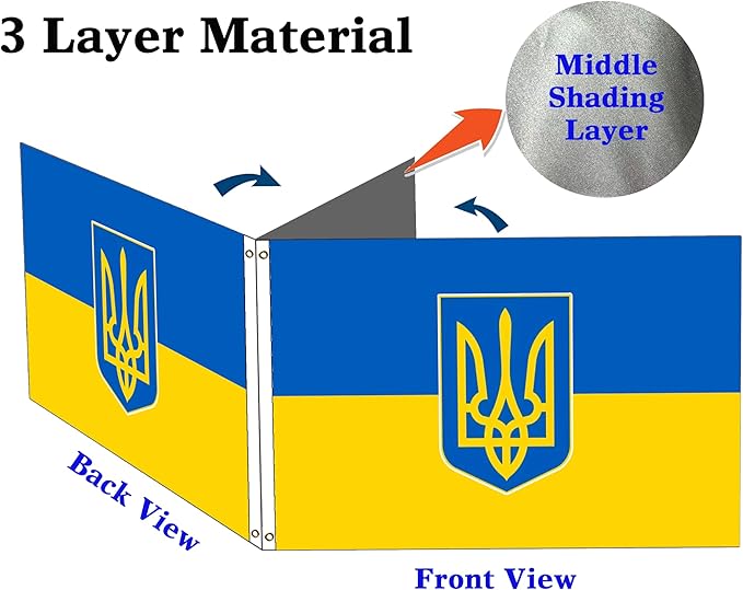 Double Sided Ukraine Trident Flag 3x5FT Ukrainian Coat of Arms National Polyester Banner With 2 Grommets Fade Resistant Vivid Color For Patriotic Festival Events Party Decoration