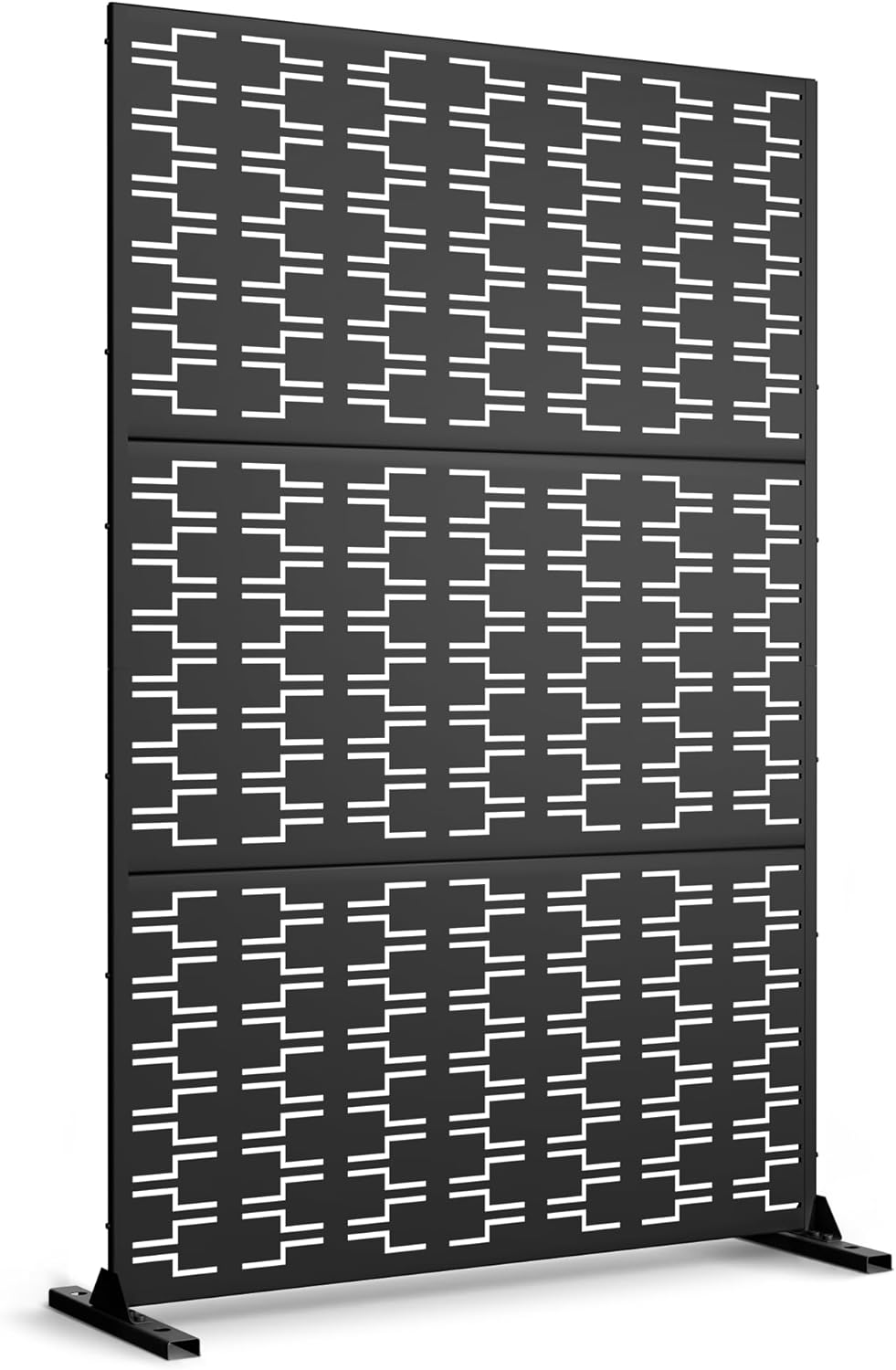 Metal Privacy Screen Outdoor 72" H×47" W, Freestanding Decorative Privacy Screen for Balcony Yard&Garden, Privacy Fence-Black&Brick