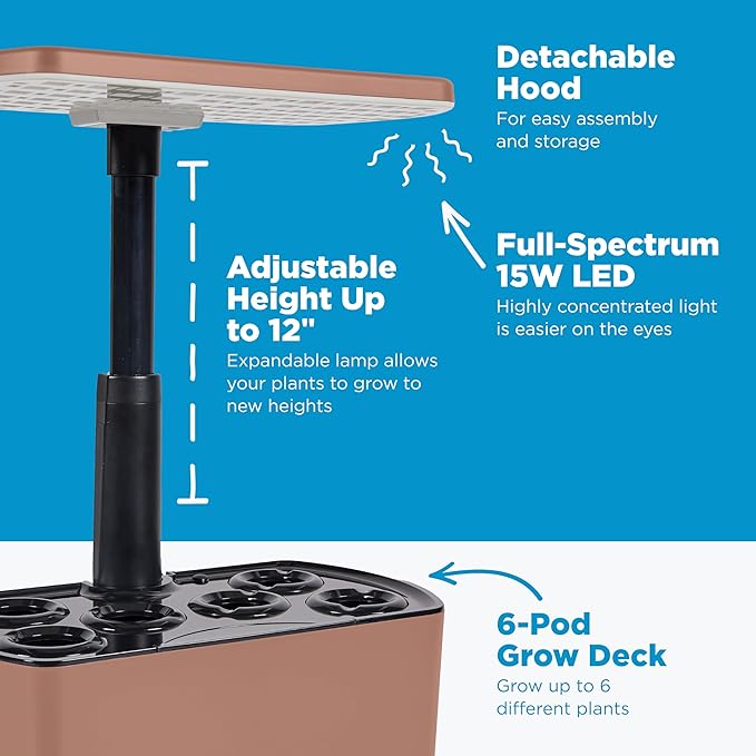 AeroGarden Harvest Lite in Mocha, Soil-Free Indoor Hydroponic Garden with LED Grow Light for Year-Round Gardening of up to 6 Herbs and Vegetables