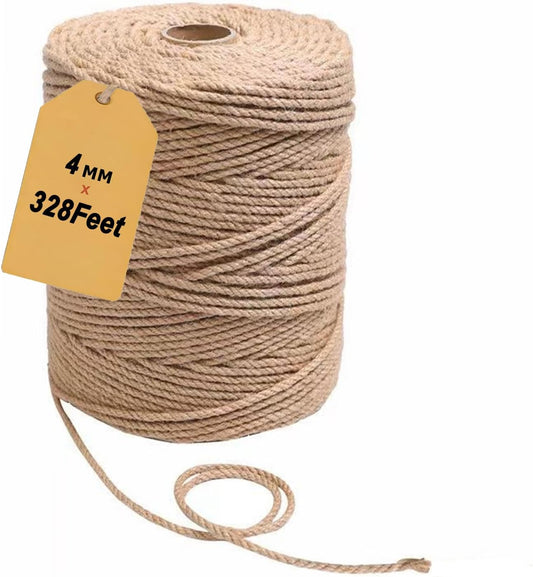 ARISKEY Natural Jute Twine 4mm,328 Feet String Rope for Crafts Suitable for DIY and Weaving Projects,Gardening Purposes and Outdoor Heavy-Duty Use