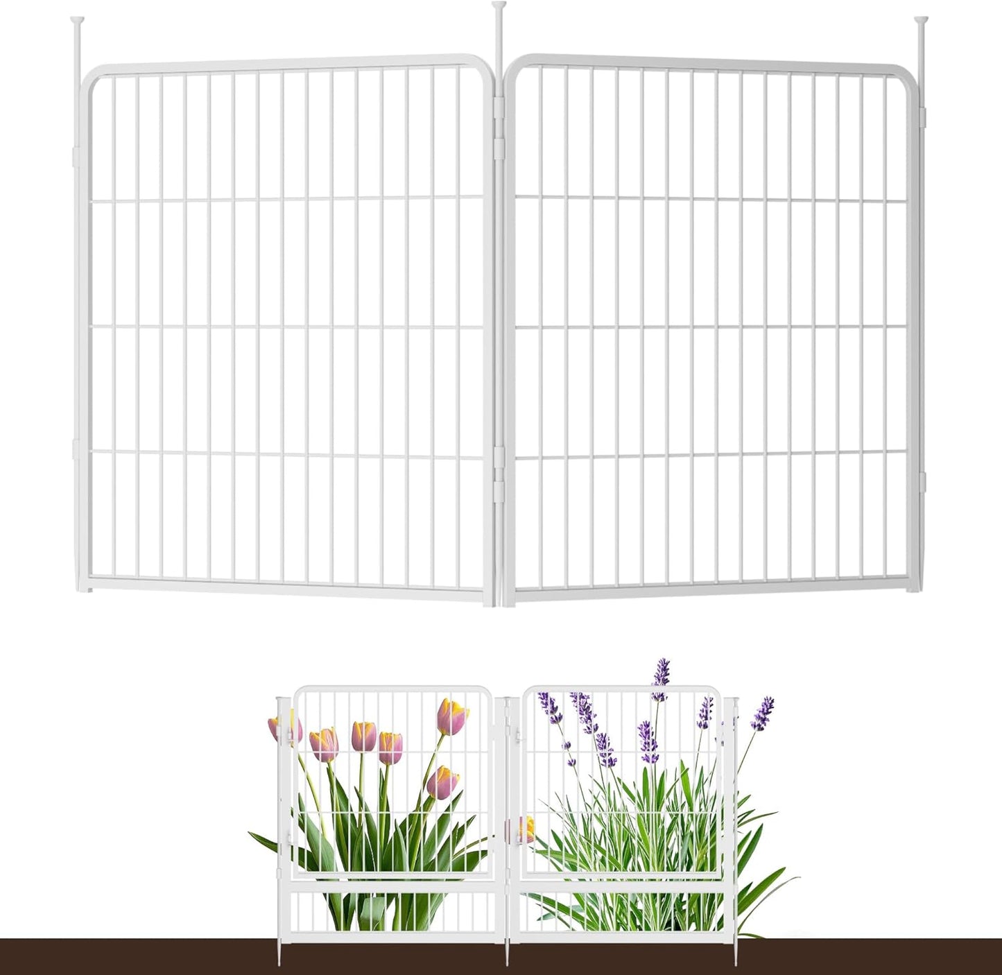 Doorless Garden Fence 32 in(H) x 4.5 ft(L) 2 Panels, Heavy Duty Metal Animal Barrier Fence, No Dig Fence for Dogs, Rabbit Fence for Garden, White