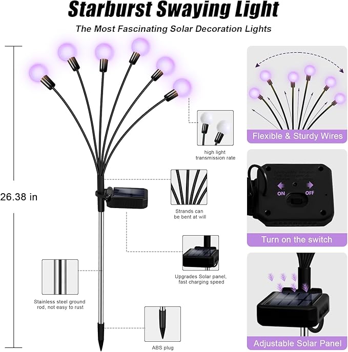 Solar Garden Lights Outdoor, Waterproof Solar Powered Lights for Yard Pathway Patio, Swaying Lawn Decor as Gardening Gifts for Women Holiday (Purple, 6 Pack 36 LED)