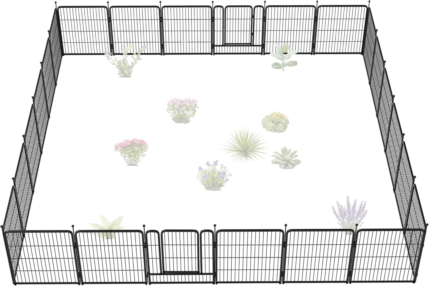 FXW Garden Fence Outdoor for The Yard – 32in(H) x 54.7ft(L) Heavy Duty Metal Animal Barrier for Dog and Rabbit, Decorative Dog Fence, 24 Panels, Black