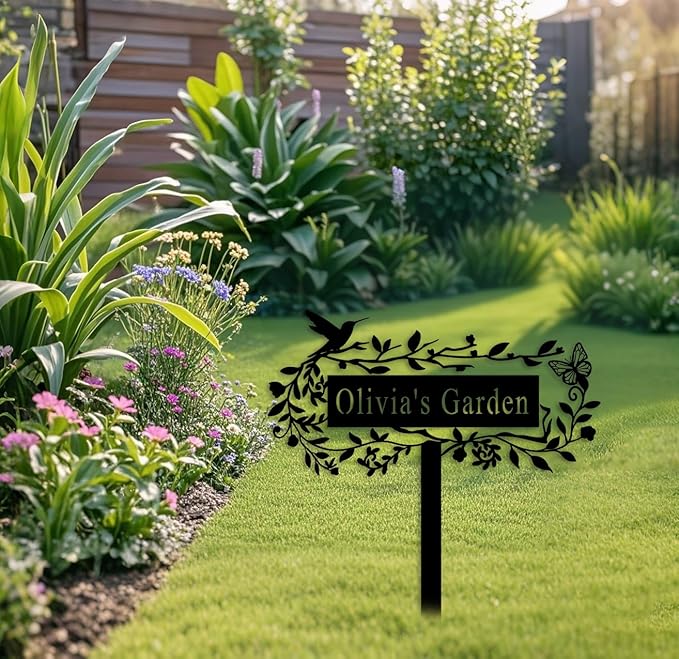 Personalized Metal Flower Garden Sign with Stake,Bird Garden Decor for Outdoor,Patio Yard Decor,Gifts for Gardeners style 9