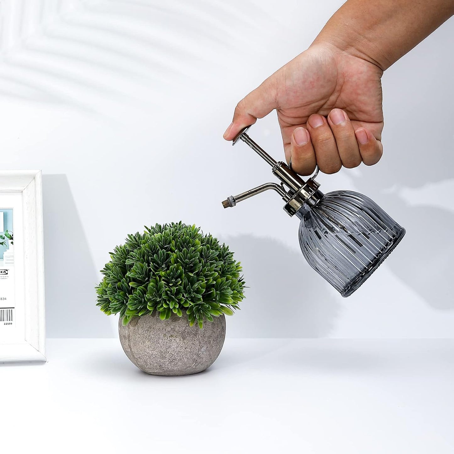 Glass Plant Mister Spray Bottle, Succulent Spray Bottle with Top Pump, Glass Plant Sprayer Mister Vintage Spritzer Small Watering Can for Indoor Outdoor Houseplant - Grey