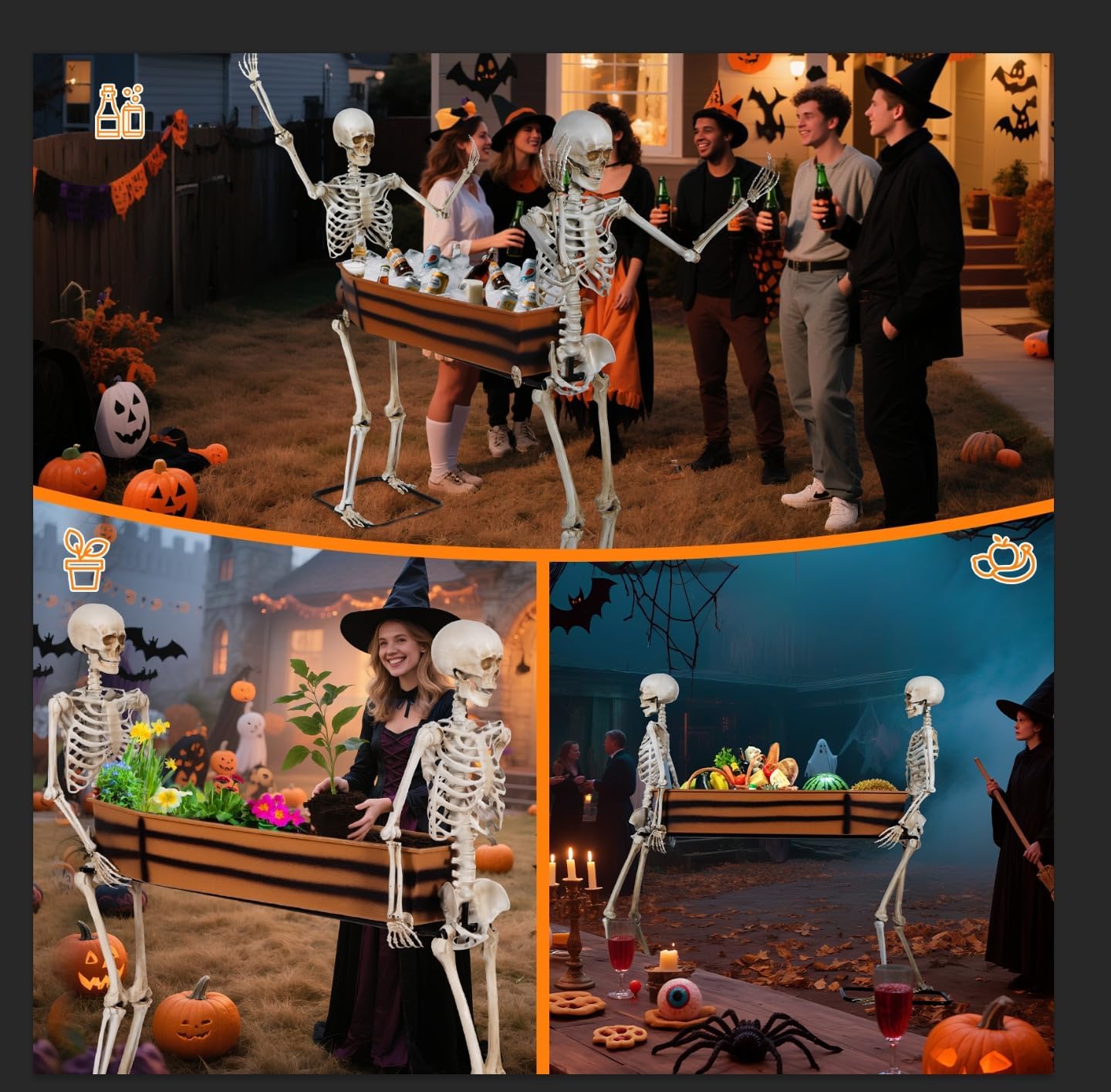 Quntis Halloween Outdoor Party Decoration - 5ft Skeleton Carrying Coffin [Last for Seasons] - Realistic Life Size Undead Pallbearers Drink Cooler - Spooky Graveyard Halloween Display