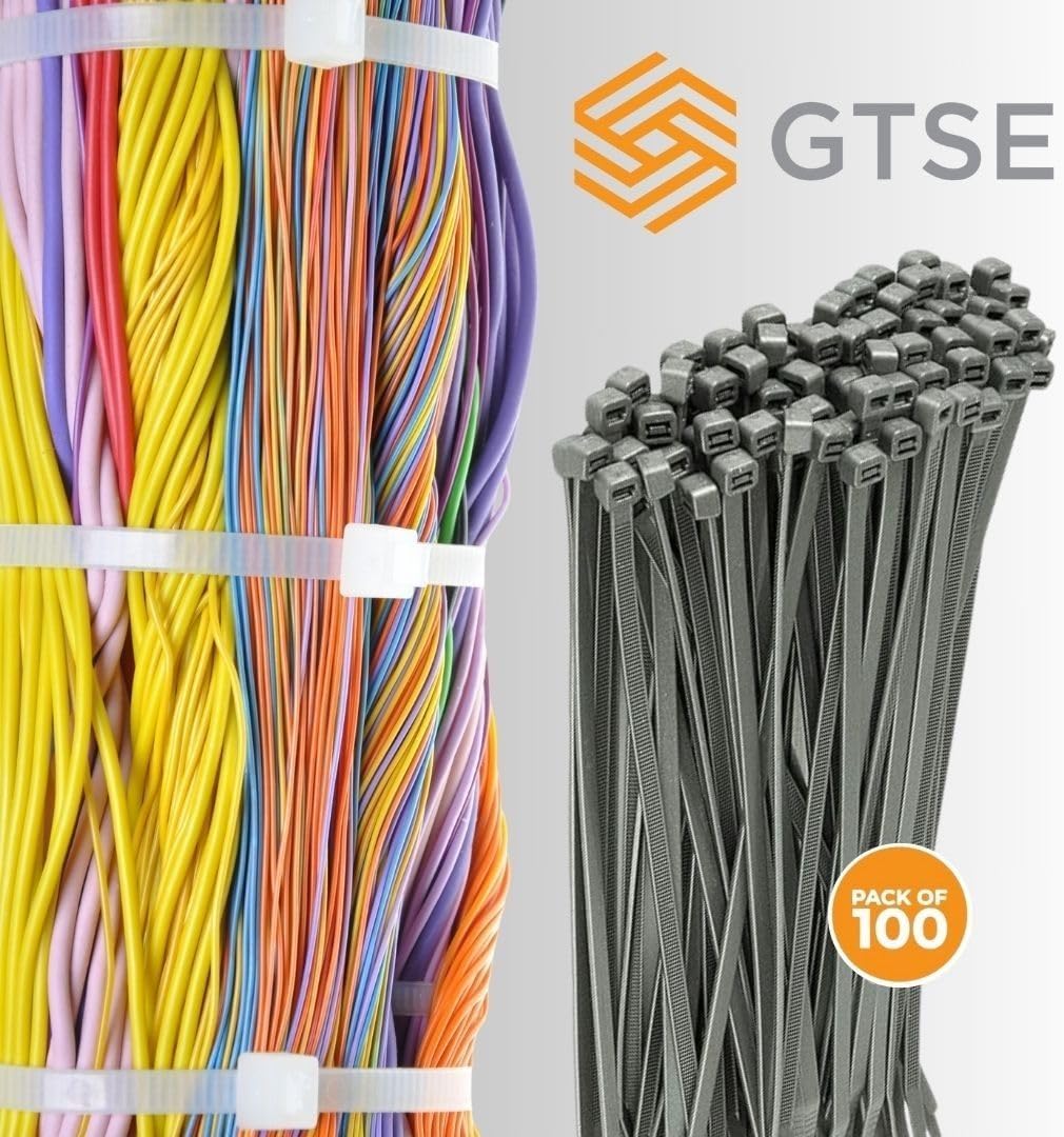GTSE 6 Inch Silver/Gray Zip Ties, 100 Pack, 40lb Strength, UV Resistant Strong Nylon Grey Cable Ties, Self-Locking 6" Tie Wraps