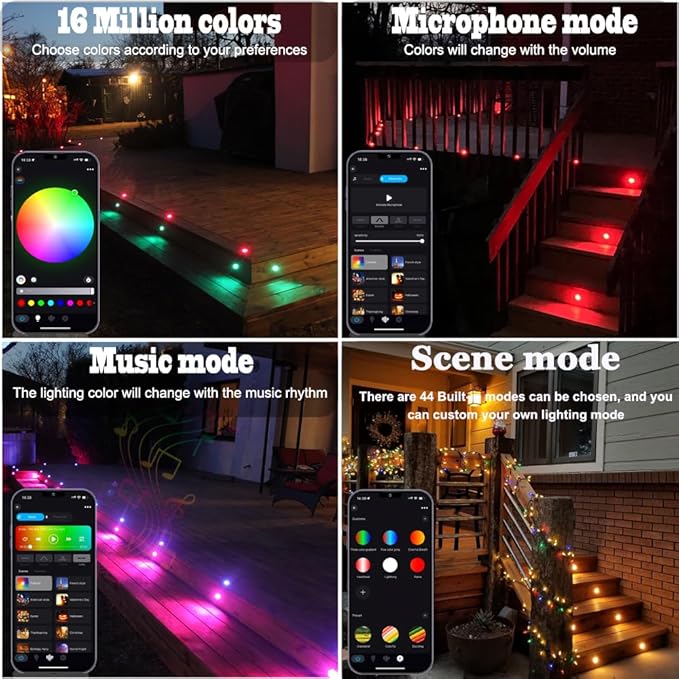 Smart LED Deck Light Kits - 30 Pack of 1.77" Low Voltage Recessed RGBW Deck Lights IP67 Waterproof for Outdoor Landscape Lighting on Steps, Floors & Pathways, Compatible with Alexa & Google Assistant