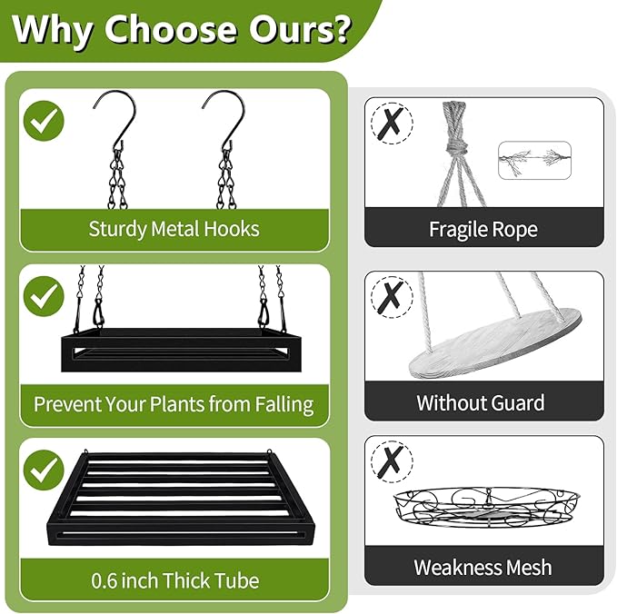 Hanging Planter for Indoor Outdoor Plants, 16'' Heavy Duty Metal Plant Hanger Indoor, Large Hanging Plant Holder Plant Shelf for Garden Home Ceiling Window Decor