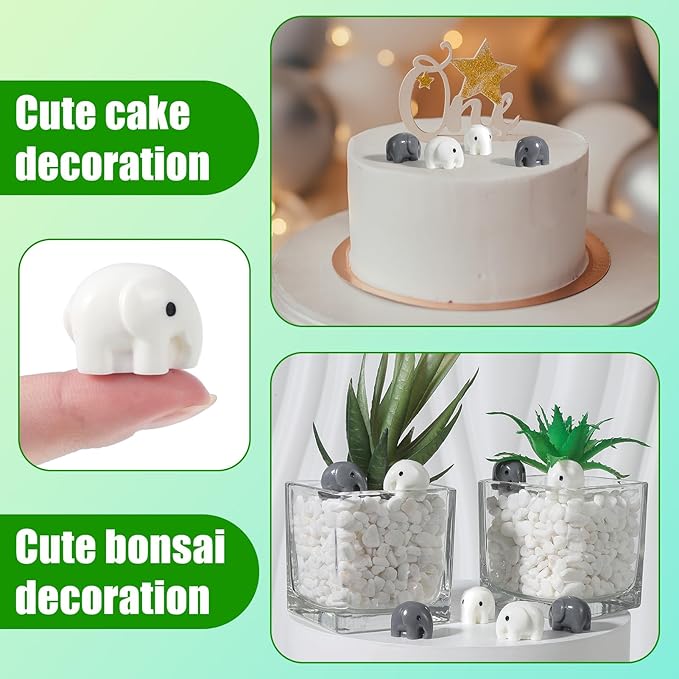 100 Pcs Mini Resin Elephants Miniature Animal Figurines Cute Elephants Fairy Garden Miniature Moss Landscape DIY Home Decor Terrarium Crafts Fairy Garden Decoration Accessories(Black,White)
