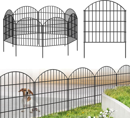 Metal Garden Fence 28in (H) x 18.7ft (L), 8 Panels + 9 Stakes Dog Fence Border Fence Animal Barrier, No Dig Garden Fencing for Yard Flower Bed Lawn Patio Outdoor, CTW2829 Black