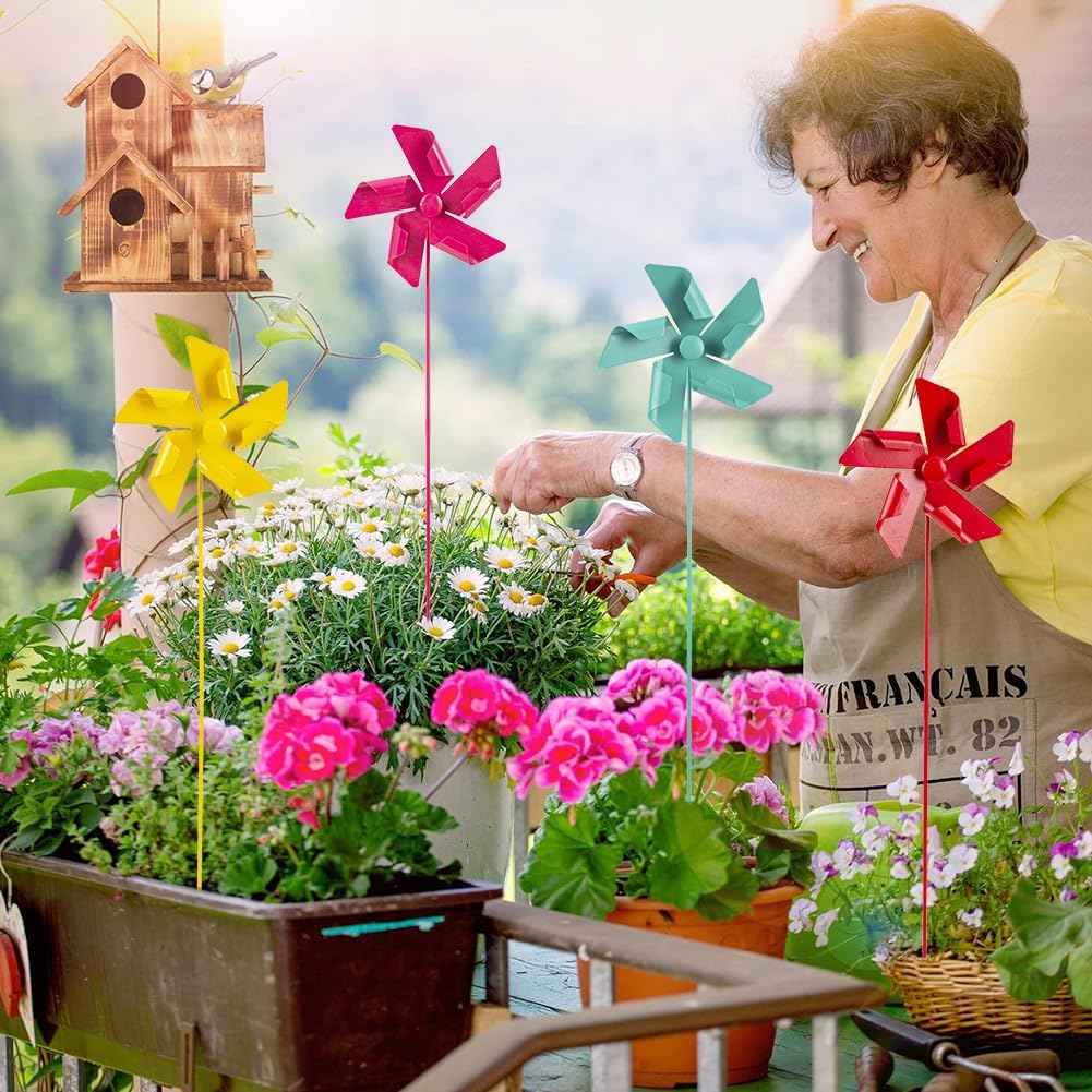 DREAMYSOUL 4 Packs Classic Outdoor Wind Spinners, Small Pinwheel Decorative Garden Stakes, Metal Wind Spinner for Yard and Garden Decor