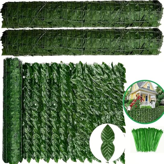 Artificial Ivy Privacy Fence Screen, Green Leaf Panels with Mesh Backing, 2 Pack, Outdoor Garden Patio Backyard Decor (Dark pothos Leaves, 50 * 300CM)