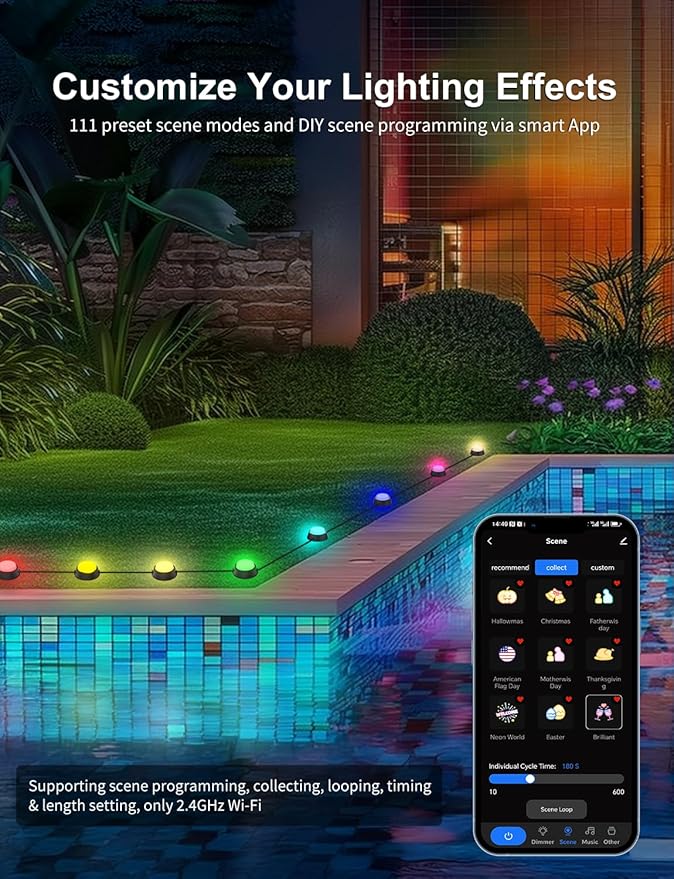 APPECK Smart Outdoor Ground Lights 15 Pack, 32FT RGBW Color Changing Pathway Lights Wired, IP65 Waterproof Landscape Lighting, for Path Yard Lawn Patio Holiday Party Decor, with App & Alexa Control