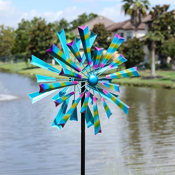 Decoroca Wind Spinners Outdoor Metal Large - 72in 360 Degrees Rainbow Wind Spinner for Outdoor Yard, Patio, Lawn & Garden Sculptures - Rare Square Fan Blade Design - Used to Adjust Mood in Garden