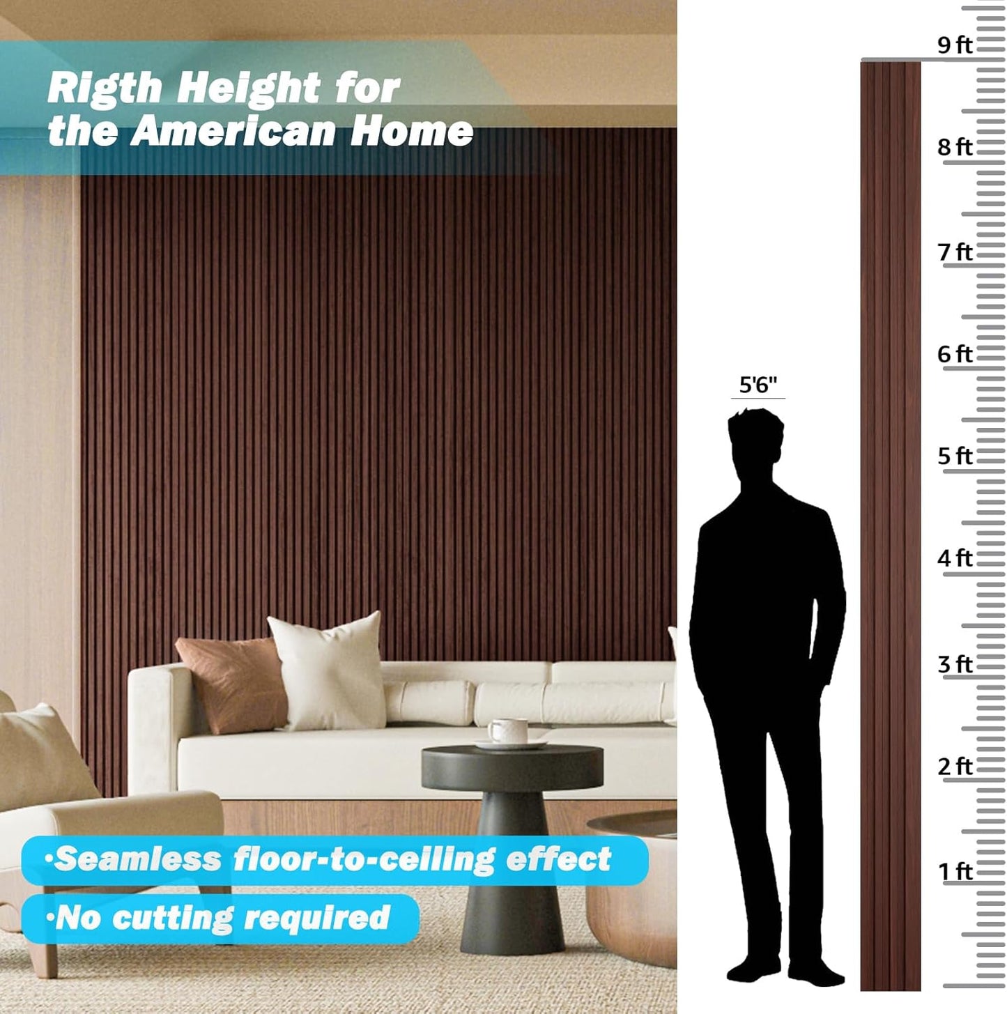 Art3d Slat Wood Wall Paneling for Interior and Ceiling Decoration - Pack of 4pcs + 1pc End-Trim, Size 108 x 5.7in.- Walnut