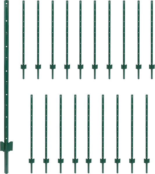 Sunnyglade 20 Pack 3.8 FT Heavy Duty Metal U-Post Garden Fence Stakes, No Dig U-Channel Fence Posts, Corner Anchor Poles for Wire, Electric, Mesh Fencing (20)