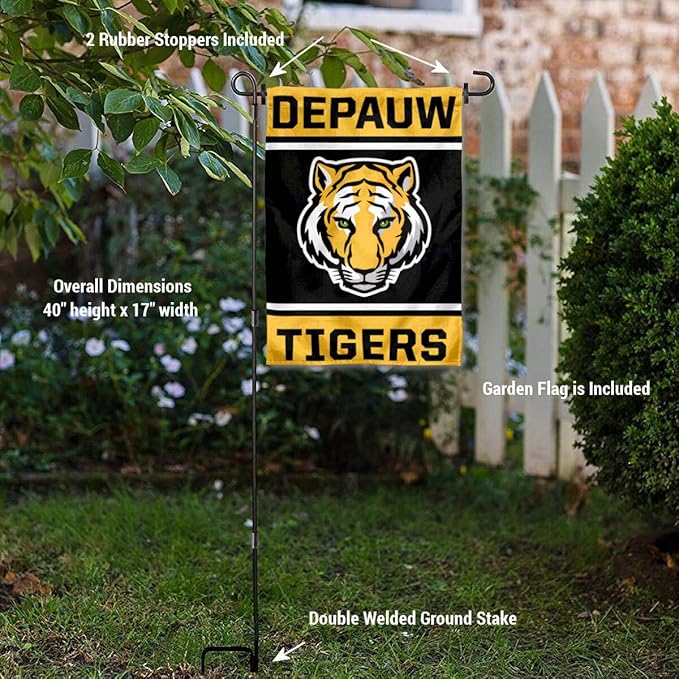College Flags & Banners Co. DePauw Tigers Garden Flag with Pole Stand Holder