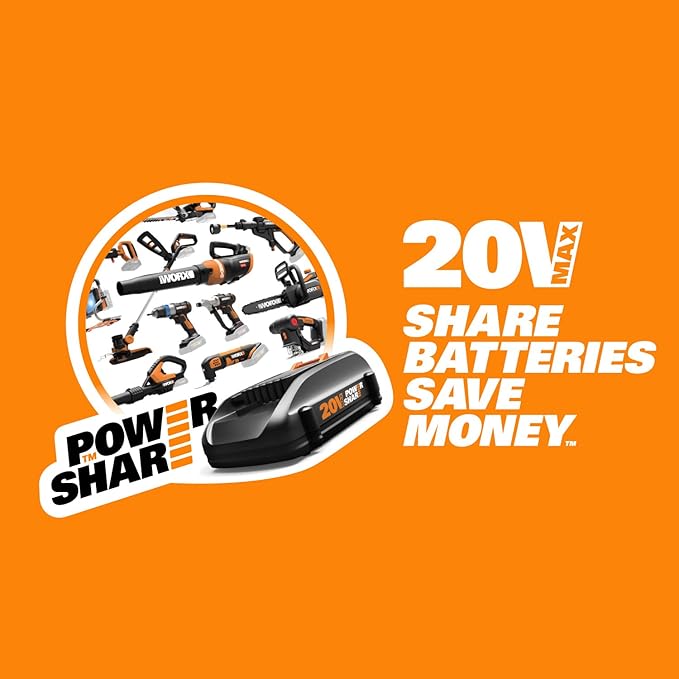 WORX WG545.1 20V Cordless Leaf Blower, Electric Blowers for Lawn Care with 120 MPH & 3.5 Lbs, Long Nozzle Design for Narrow Spaces with Cleaning Attachments, Battery & Charger Included