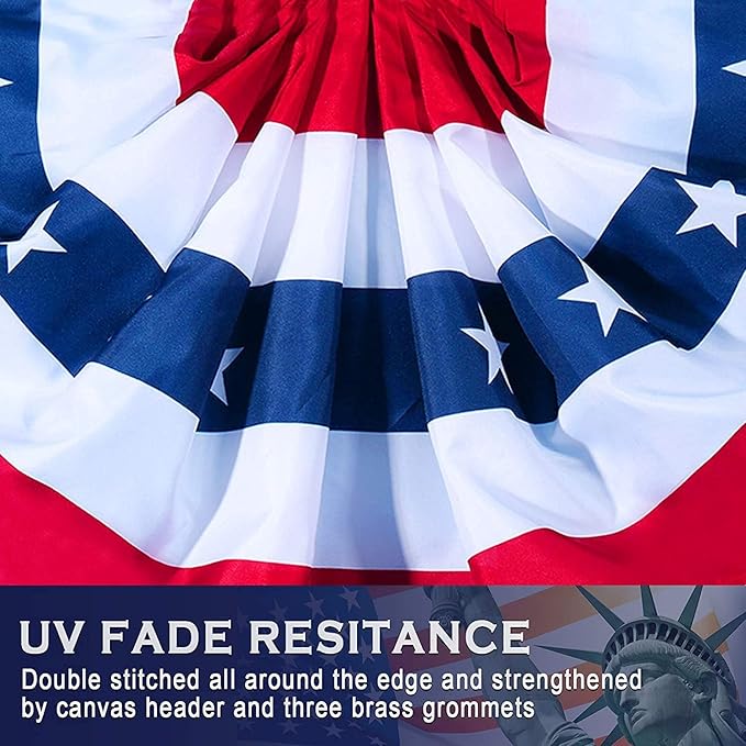 USA Pleated Fan American US Bunting Flag Patriotic Half Fan Banner With Canvas Header and Brass Grommets for 4th of July Memorial Day Indoor Outdoor Decoration (12, 1.5x3 Feet)
