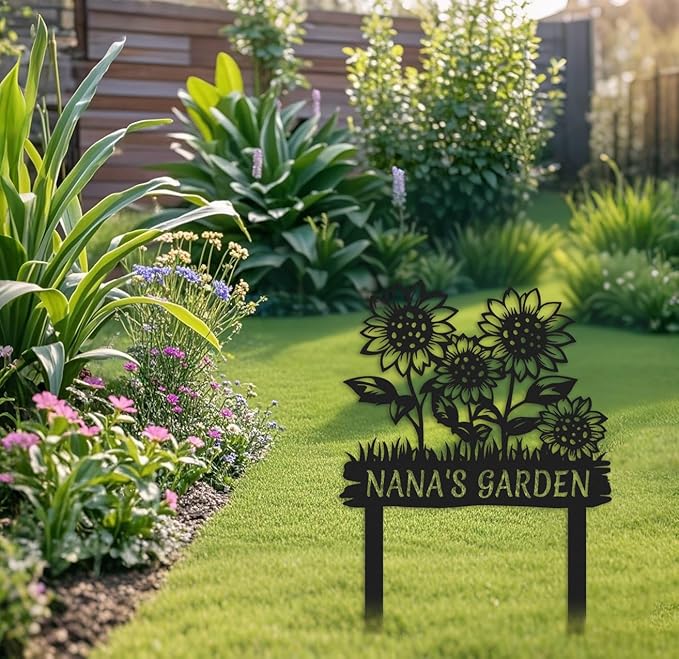 Personalized Metal Flower Garden Sign with Stake,Sunflower Garden Decor for Outdoor,Patio Yard Decor,Gifts for Gardeners style 10