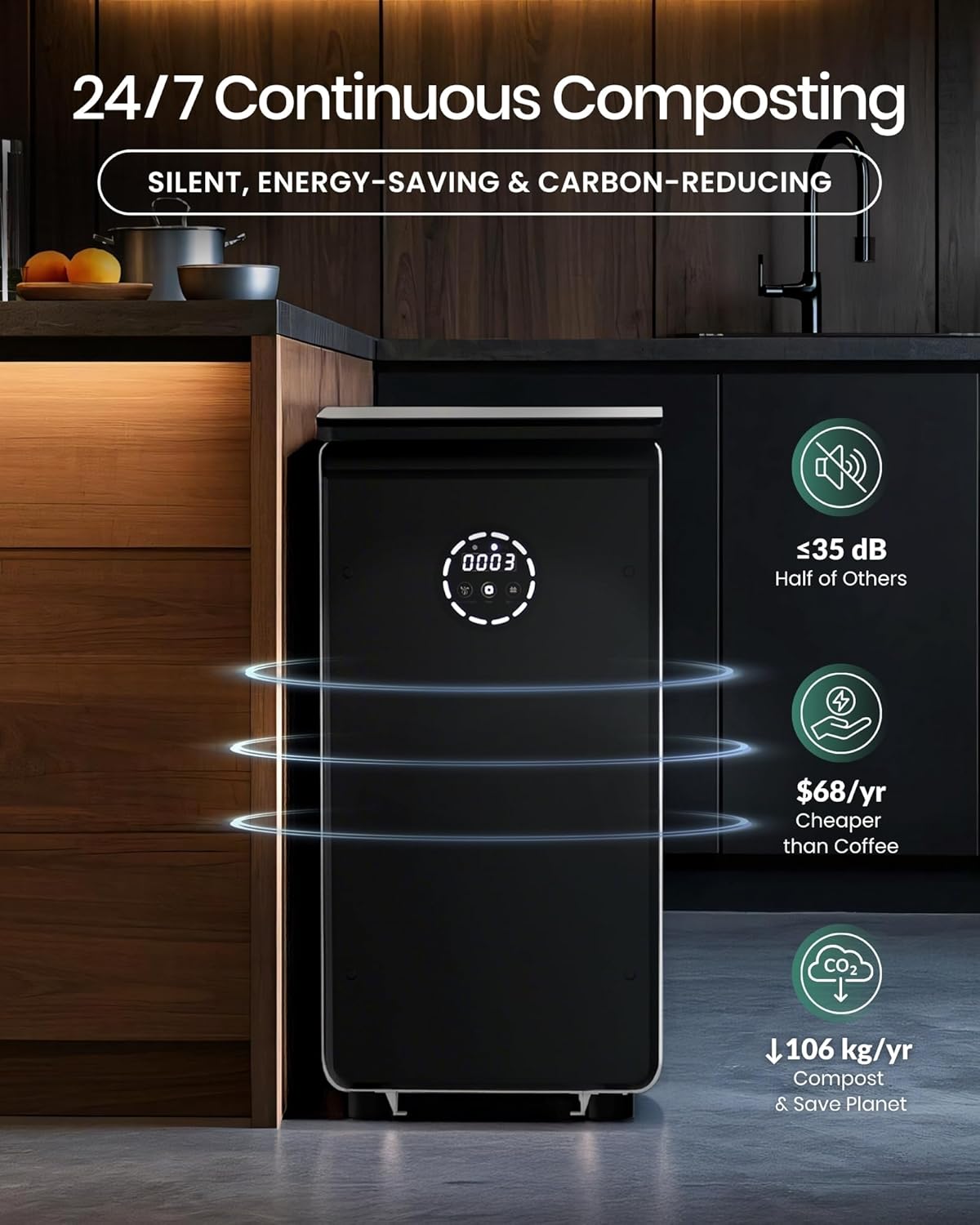 GEME World First Bio Smart 19L Electric Composter for Kitchen, Filter No Need to Change, Not Dehydration Tec, Add Waste Anytime Compost Machine, Electric Compost Bin Kitchen, Food Cycler Real Compost