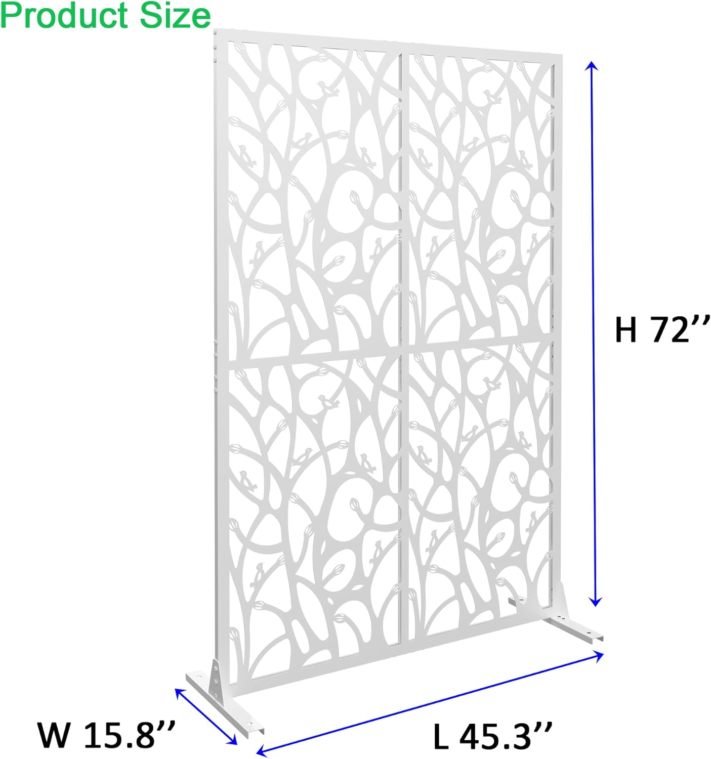 Metal Privacy Screen W3.8Ft x H 6Ft Outdoor Patio Privacy Panels Free Standing Divider Decorative for Balcony Garden Room Lawn Deck (1, White Bird)