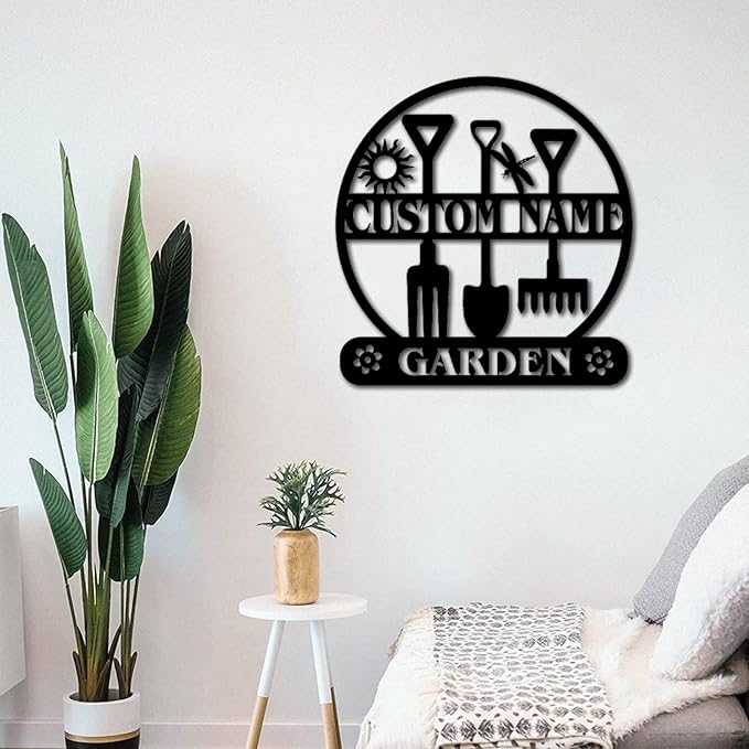 Custom Garden Metal Wall Art Personalized Garden Name Sign Yard Sign Decorative Outdoor Gardening Decor Gifts for Gardeners