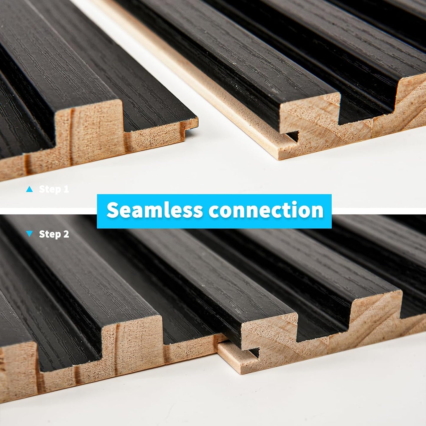 Art3d Slat Wood Wall Paneling for Interior and Ceiling Decoration - Pack of 4pcs + 1pc End-Trim, Size 108 x 5.7in.- Black