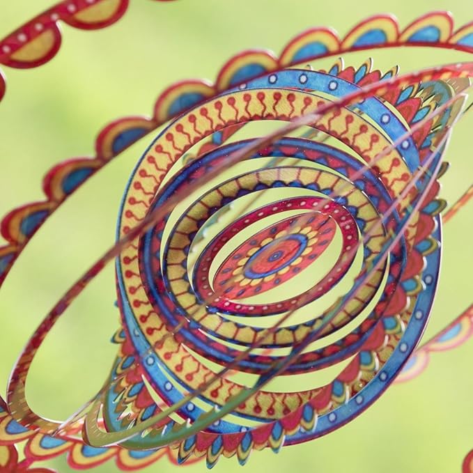 VP Home Sunrise Mandala Kinetic Wind Spinner for Yard and Garden Wind Spinner Outdoor Metal Large Hanging Mandala Decor 3D Garden Art Wind Sculpture Spinners