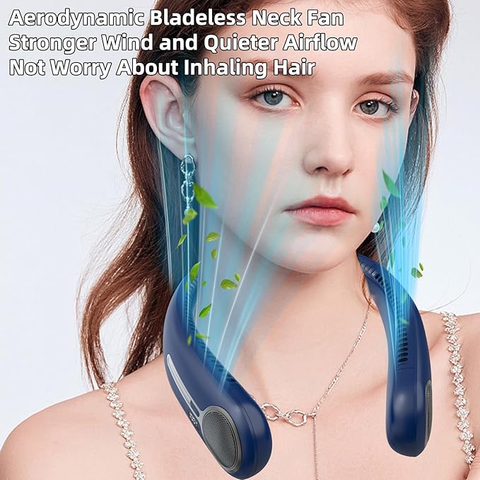 Portable Neck Fan,Hands Free Personal Wearable Bladeless Fan,6000mAh USB Rechargeable,360° Cooling,LED Display,4-Speeds,Birthday Gifts for Men Women Dad Mom,Stocking Stuffers Christmas Gifts (Blue)