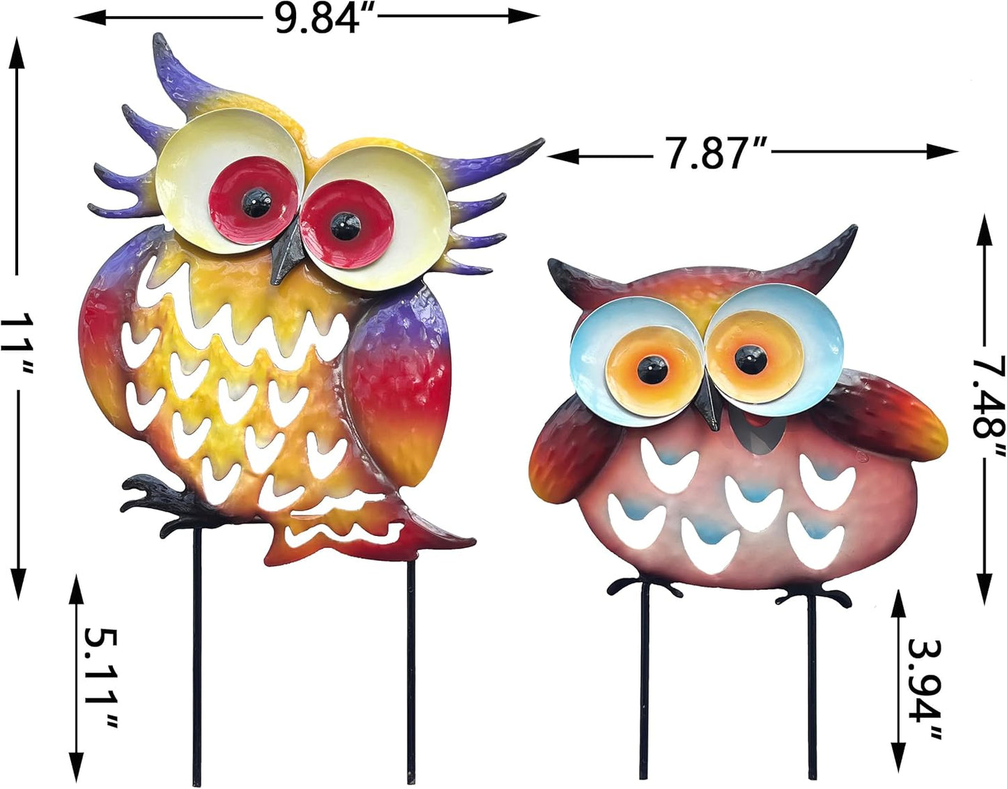 Pack of 2 Metal Fresh Color Owl Garden Statues Silhouette Couple Stakes Decorative Outdoor Animal Sculptures for Yard Décor and Lawn Ornaments