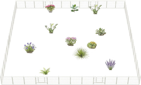 FXW Garden Fence Outdoor for The Yard – 32in(H) x 109.4ft(L) Heavy Duty Metal Animal Barrier for Dog and Rabbit, Decorative Dog Fence, 48 Panels, White