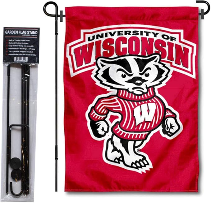 College Flags & Banners Co. Wisconsin Badgers Bucky Garden Flag with Stand Holder